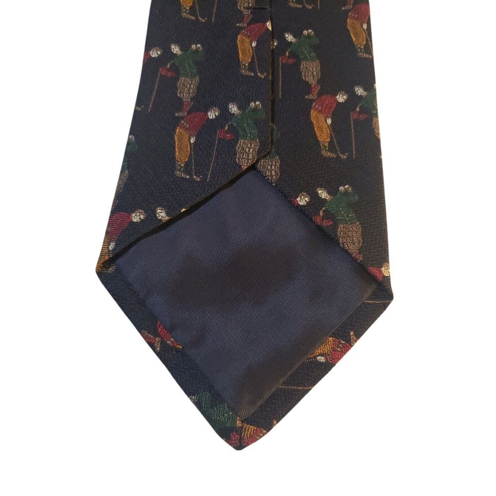 Vintage Jos A Bank Premier Collection Mens Tie Necktie Novelty Blue with Golfers - Picture 6 of 13
